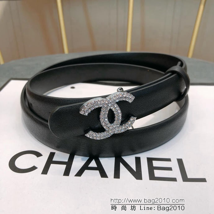 CHANEL香奈兒 18新款 20MM精品 進口光滑優雅小腰帶 CC水鑽扣  xfp1009